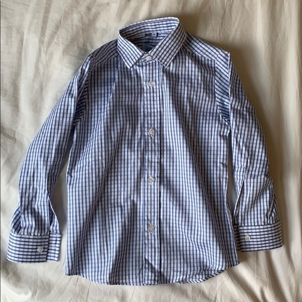 blue and white button down shirt from lancini